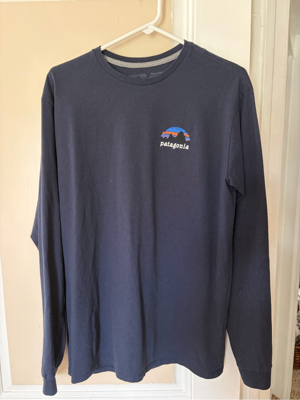 Patagonia Men’s Long-Sleeve Crew Shirt - Navy Blue with Multicolor Logo